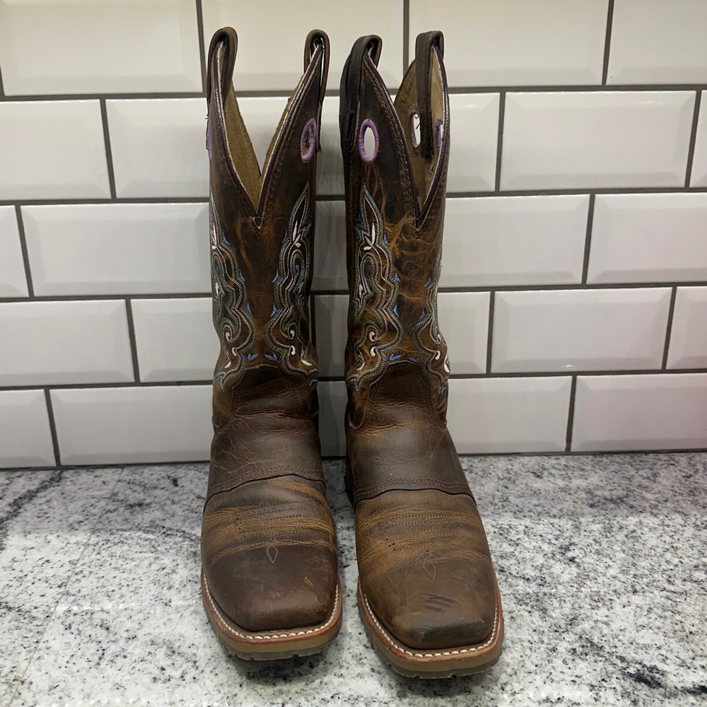 Double H Womens DH5477 Brown Leather Safety Toe Western Work Boots 7.5 M USA - Picture 2 of 14